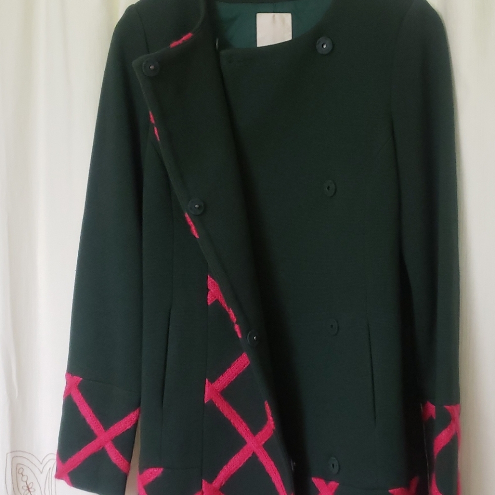 Anthropologie Elevenses Green & Pink Coat - Picture 5 of 11